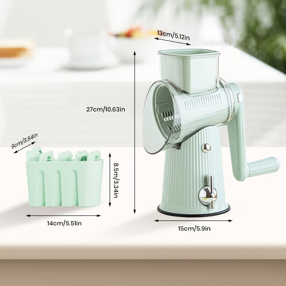 Rotary Cheese Grater with Interchangeable Blades ¨C 5-in-1 Manual Vegetable Slicer Shredder Set, Suction Cup Base, Easy to Clean, Multifunctional Kitchen Tool for Fruits, Vegetables & Nuts
