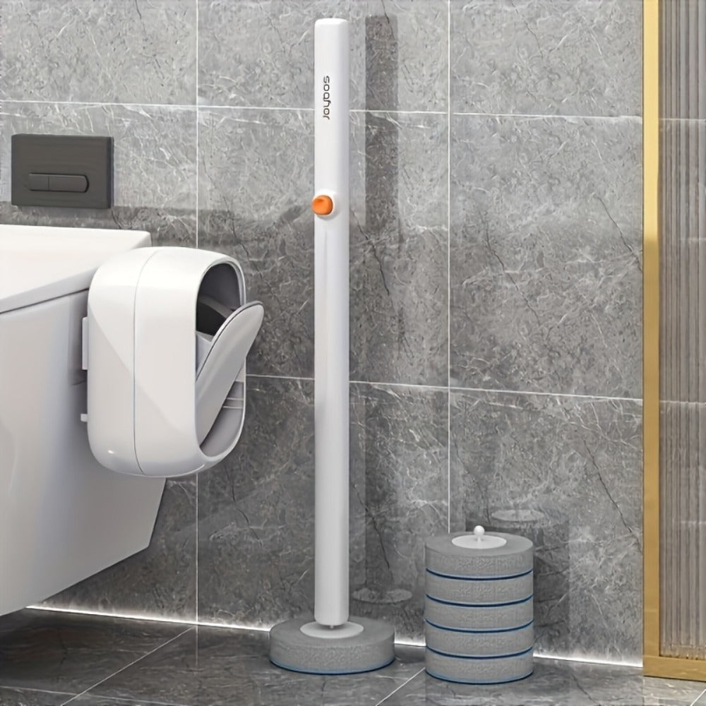 Disposable Toilet Brush & Holder Set with 6 Refill Wands ¨C Wall Mounted, Pre-Loaded Scrubbing Solution, No-Touch Bathroom Cleaning Supplies, White