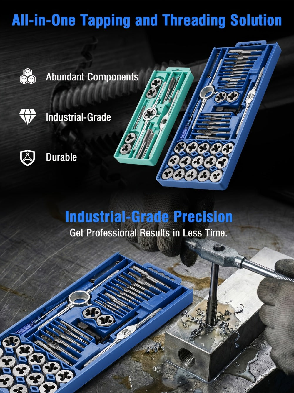 Tap and Die Set Metric ¨C 12-Piece & 40-Piece M3-M12 Thread Plug Straight Taper with Pitch Calipers & Wrench, Internal & External Threading Tool Kit for Metal, DIY & Home Repair