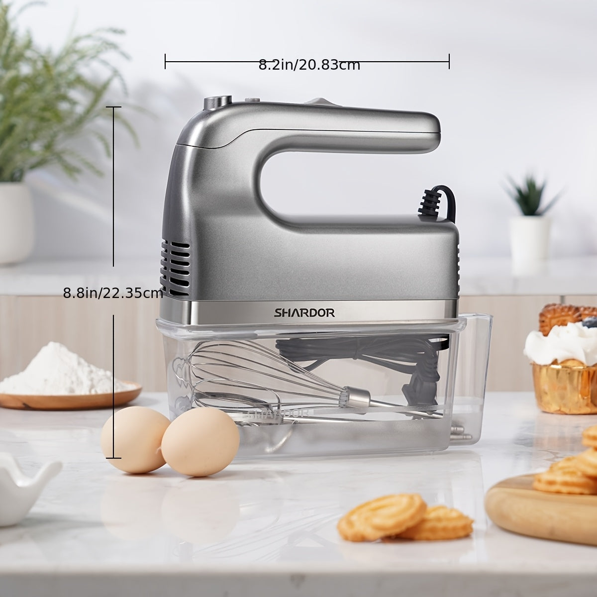 Electric Hand Mixer 250W 6-Speed Turbo - Heavy Duty Motor with 5 Stainless Steel Attachments, Snap-On Storage Case, for Whipping, Mixing Cookies, Cakes & Dough, Black, Blue or Silver