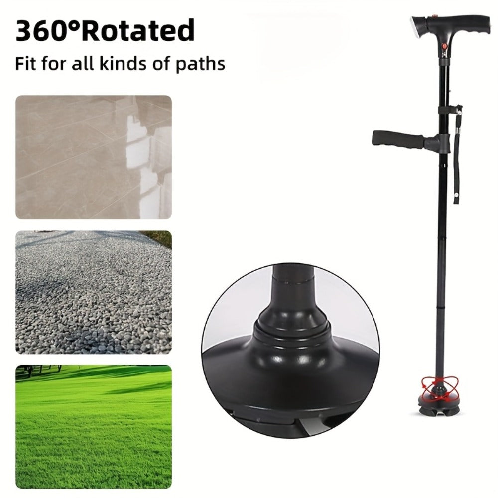 Foldable Walking Cane for Seniors Adjustable Height Folding Stick with Wrist Strap T-Handle Printed Design Portable Lightweight Mobility Aid Gift for Parents