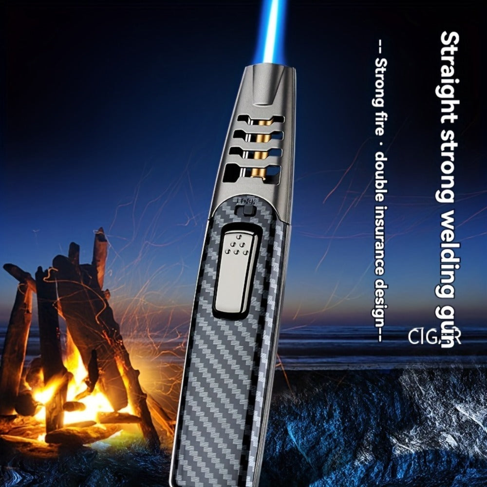 Kitchen Torch Lighter Carbon Fiber Windproof, Adjustable High-Temperature Flame with Safety Lock, Refillable Butane Culinary Torch for Baking, Creme Brulee, Caramel, Welding & Outdoor Use ¨C Black & Gray (Butane Not Included)