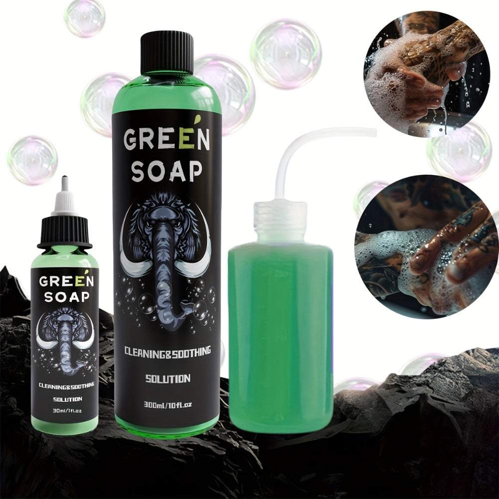 Tattoo Green Soap Cleansing Solution Kit - Professional Tattoo Wash Soap with Squeeze Bottle, Safe Moisturizing Foam for Tattoo Artists Skin Care & Color Preservation