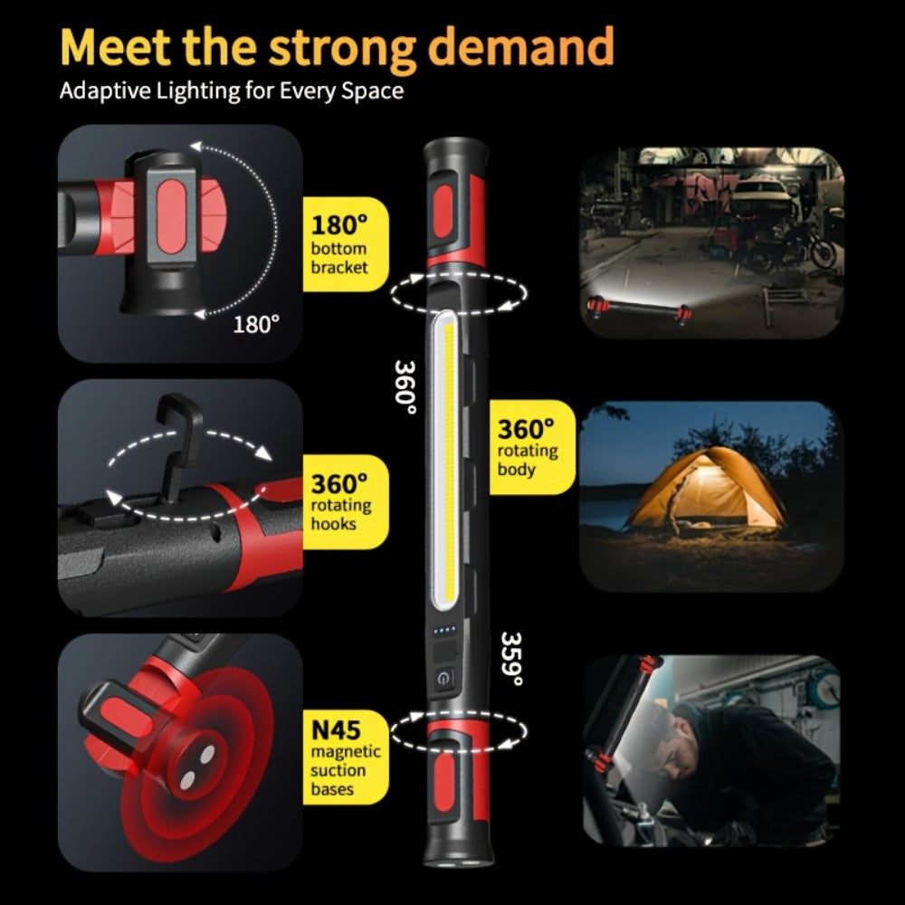 LED Work Light Bar 3000LM Rechargeable Construction Site Lighting Lamp ¨C Hanging Hook, Portable Underhood Work Light for Auto Repair, Garage, Mechanical Maintenance & Emergency Use ¨C Single & 2-Pack Options