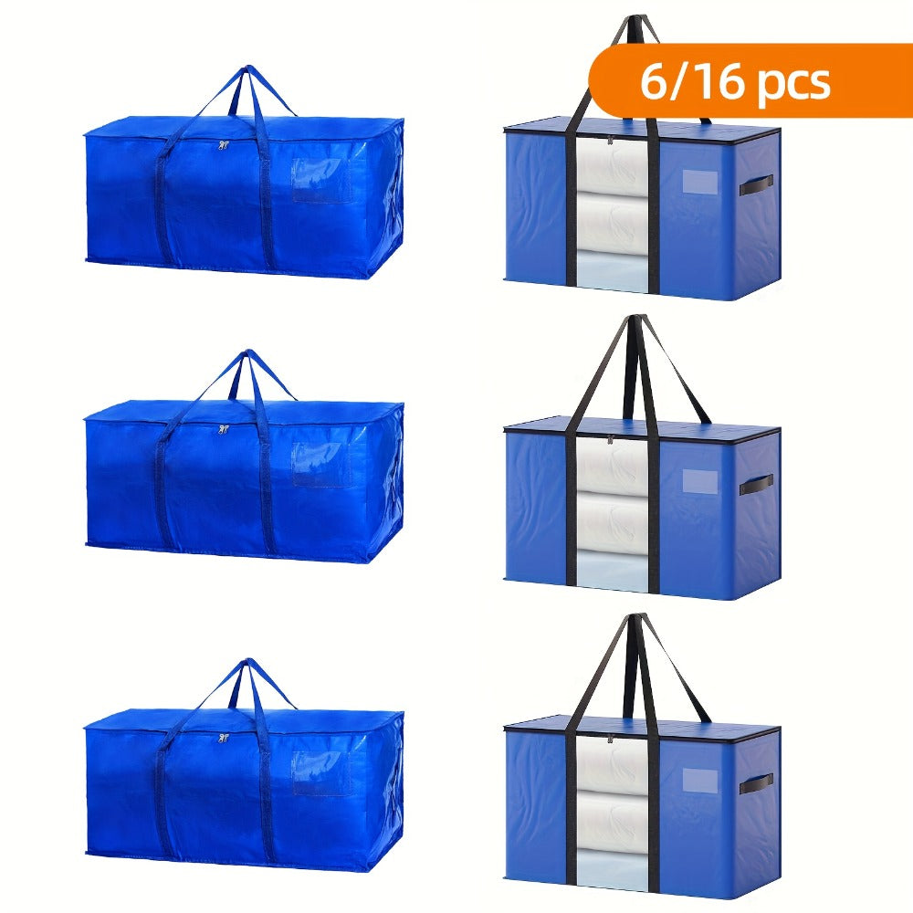 Heavy Duty Moving Bags with Handles & Zippers ¨C Extra Large Waterproof Storage Bags for Moving, Clothes & Closet Organization (6pcs 26.42gal or 16pcs Set, Blue)