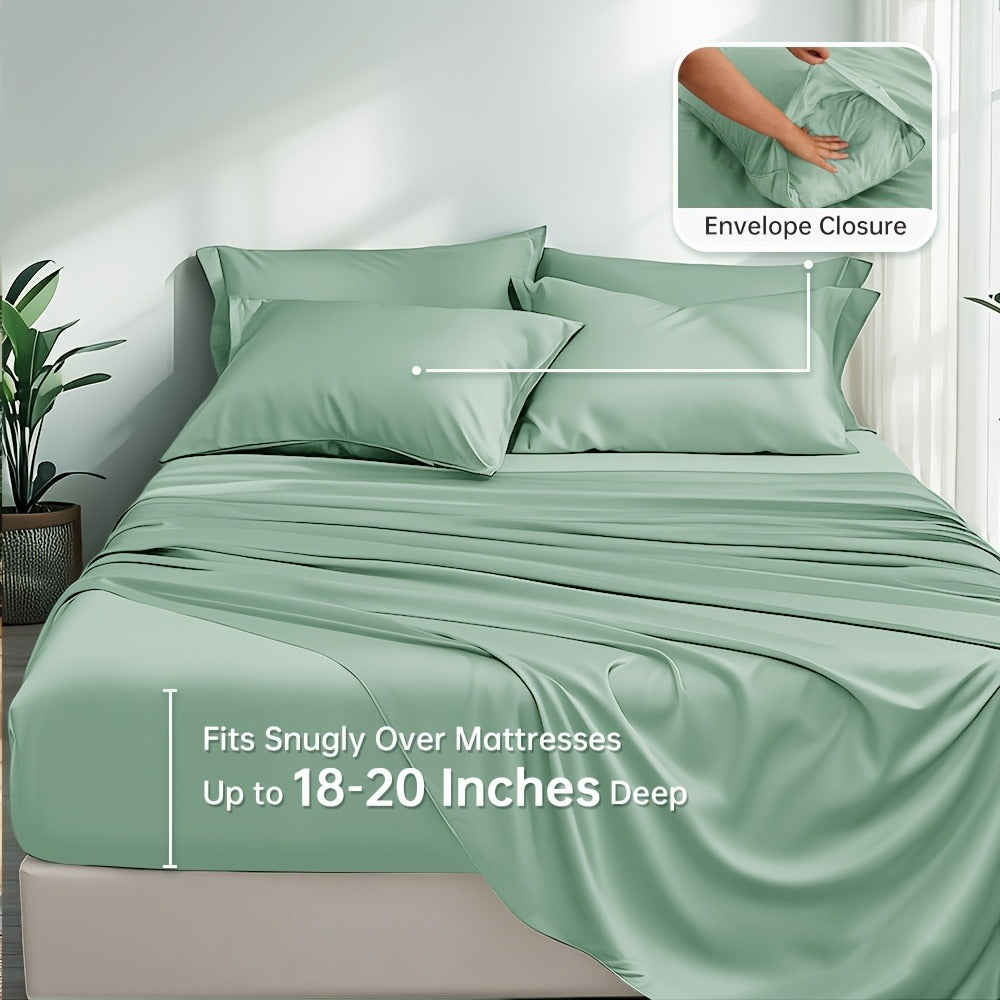 Fitted Sheet Set Cooling Deep Pocket - 2000TC Soft Microfiber Bed Sheet, Shrink Fade Wrinkle Resistant, 11 Colors 4 Sizes