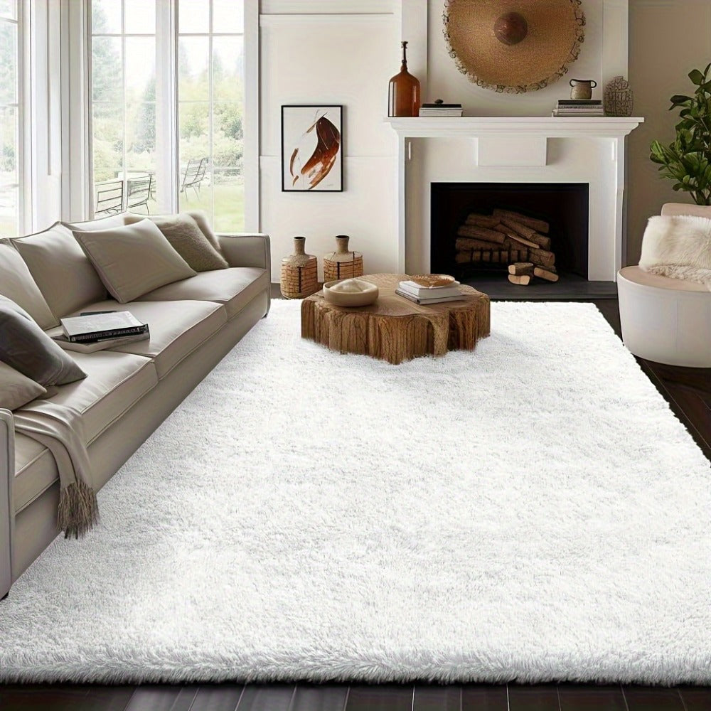 Fluffy Area Rug White Soft High Pile Washable Non-Slip | Plush Shaggy Carpet for Living Room Bedroom Dorm | Large Rectangle Indoor Rug 5x8 6x9 8x10 ft | Holiday Home Decor Gift