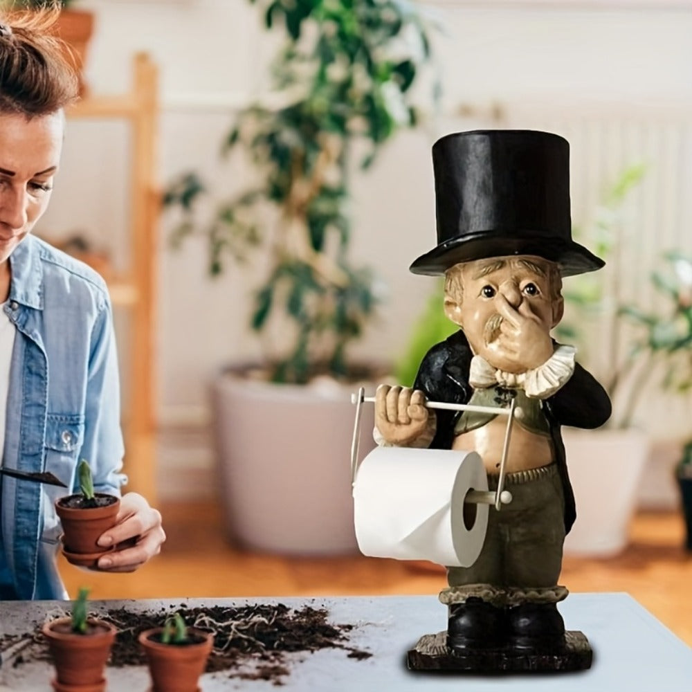 Paper Towel Holder Funny Toilet Butler Statue - Novelty Resin Bathroom Decor Figurine, Freestanding & Wall Hanging, Painted Finish, Unique Housewarming Christmas Halloween Gift for Bathroom