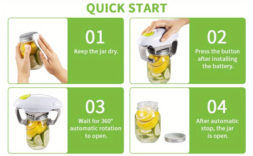 Electric Jar Opener One Touch Automatic ¨C High Torque Battery Operated Jar Lid Opener for Seniors, Arthritis, Weak Hands, Women & Chefs | Hands-Free Kitchen Gadget Gift