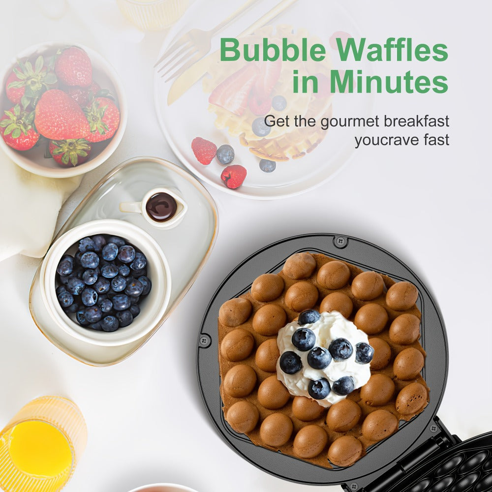 Bubble Waffle Maker 7 Inch 1000W Electric Hong Kong Egg Waffle Maker Nonstick Coating Ready in 5 Minutes for Breakfast Ice Cream Desserts Party Snacks Gift
