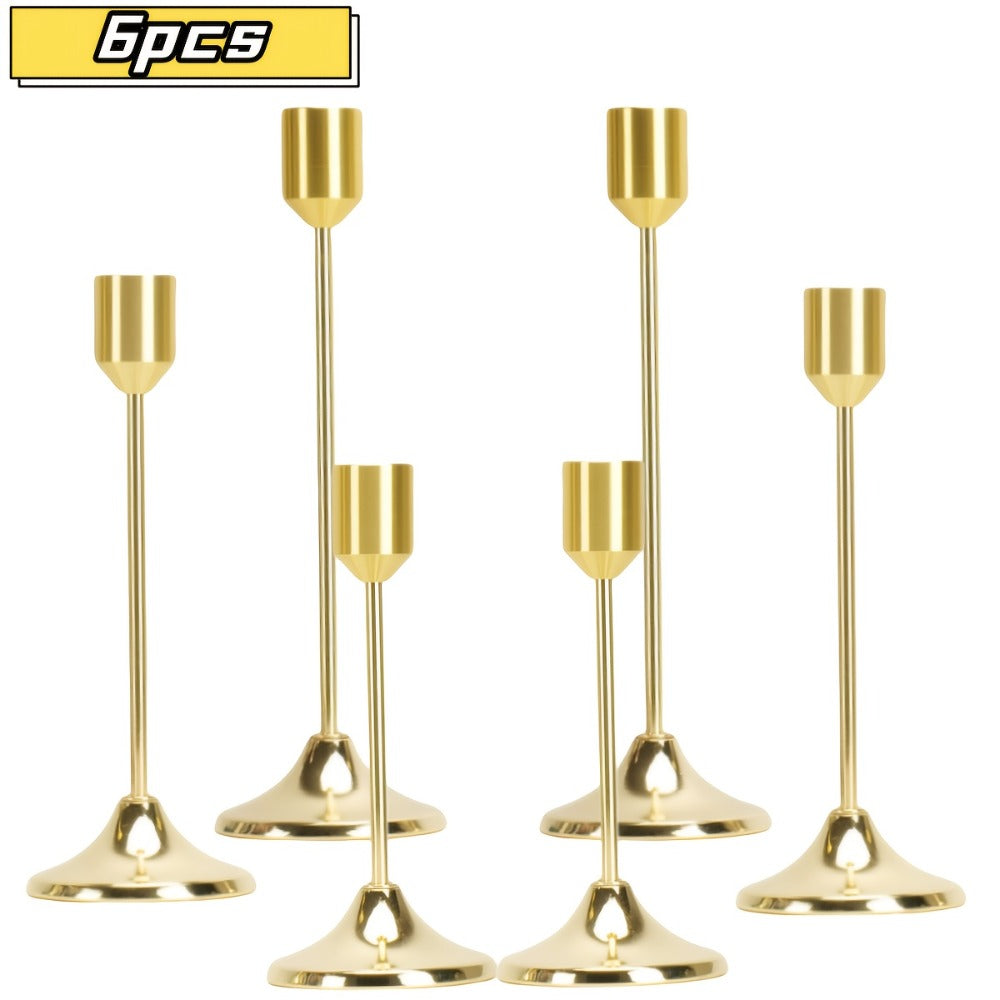 Gold Candle Holders Set of 6 ¨C Cast Iron Single Stem Taper Candlestick Holders for Wedding Centerpieces, Candlelight Dinners, Christmas, Halloween, Thanksgiving & Anniversary Table Decor