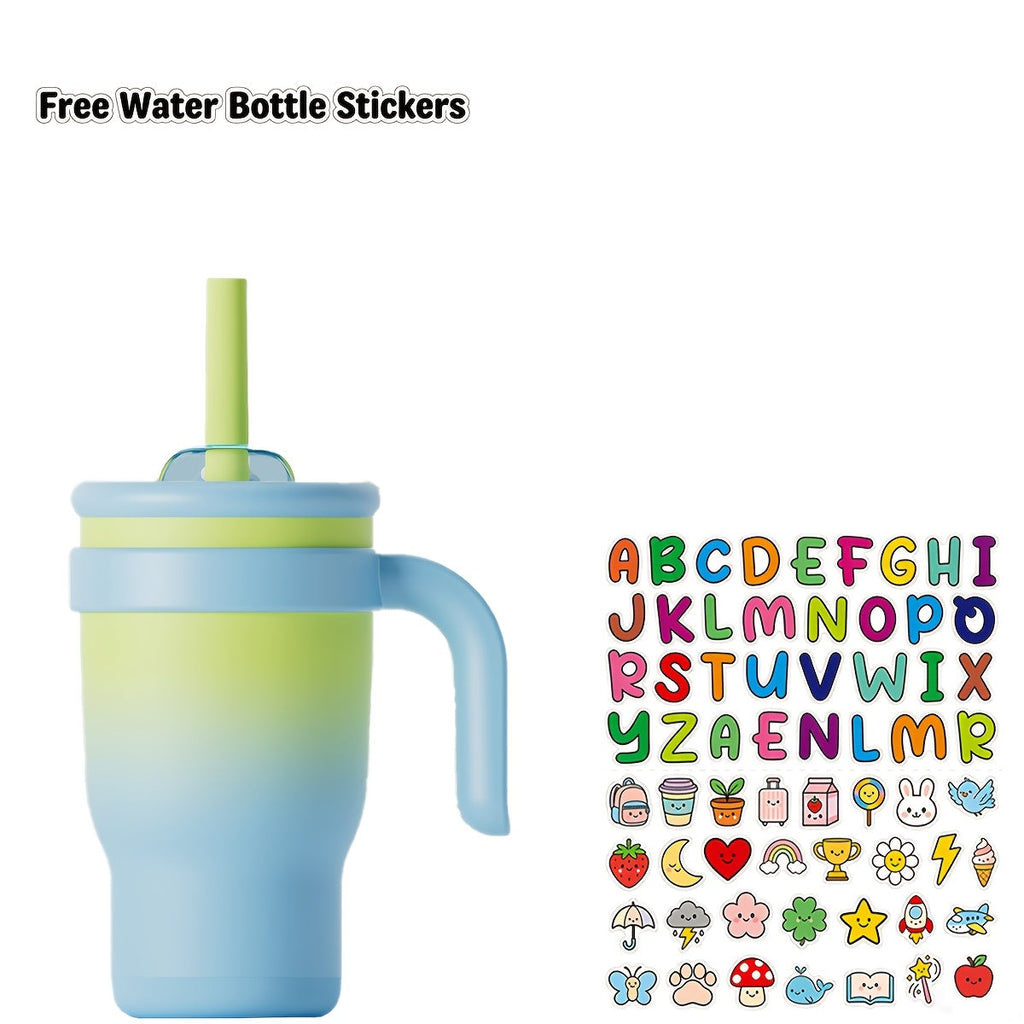 14oz Insulated Tumbler with Handle & Straw - Stainless Steel Travel Coffee Mug with Stickers, Multiple Colors