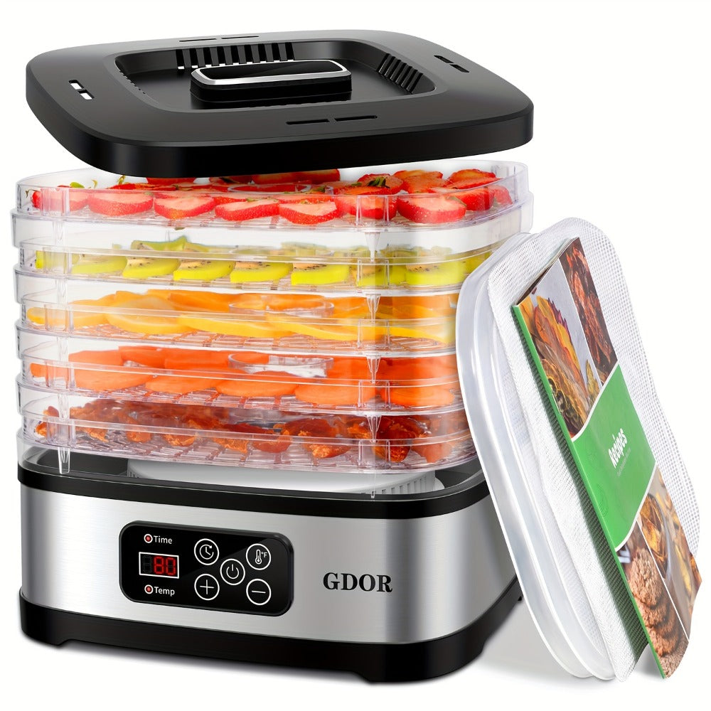 Food Dehydrator Machine 5-Tray with 72H Timer & LED Display ¨C Adjustable Temperature Control, BPA-Free, Includes Mesh Screen, Fruit Roll Sheet & Recipes, for Jerky, Fruit, Veggie, Herb & Dog Treats