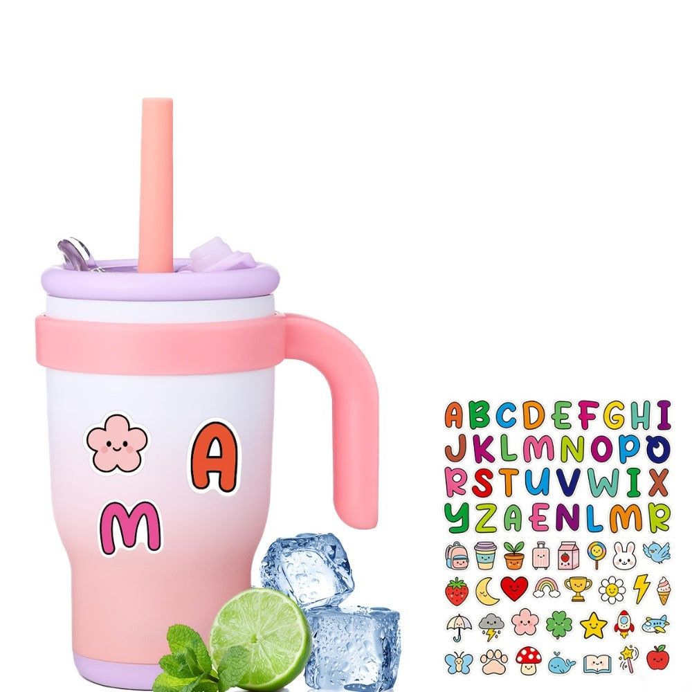 14oz Insulated Tumbler with Handle & Straw - Stainless Steel Travel Coffee Mug with Stickers, Multiple Colors