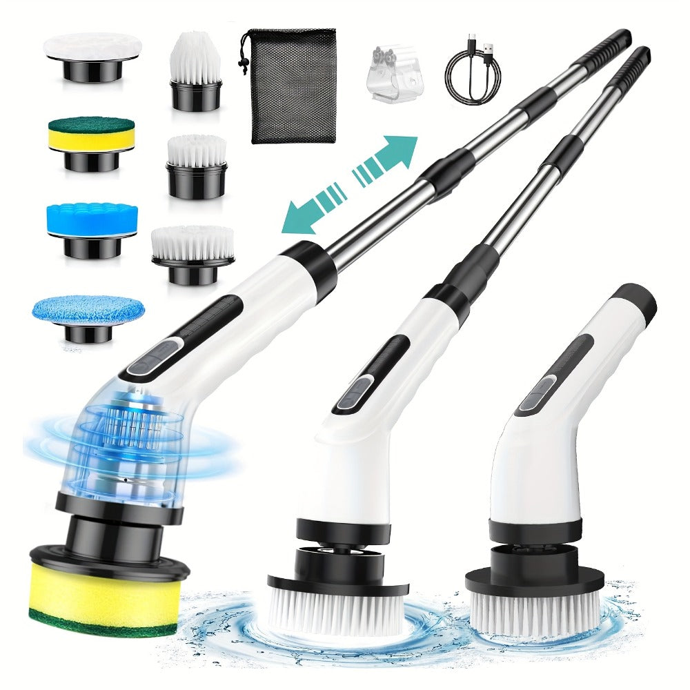 Electric Spin Scrubber with 7 Brush Heads & Adjustable Handle ¨C Dual-Speed Cordless Power Scrubber for Bathroom, Tub, Tile, Floor & Shower Cleaning