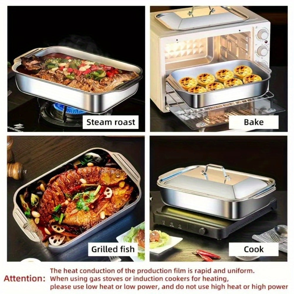 Stainless Steel Baking Trays with Lids ¨C Large Capacity Sheet Pan Set for BBQ, Bread, Desserts, Seafood & Buffets | Family Gatherings, Outdoor Camping, Portable Food Trays