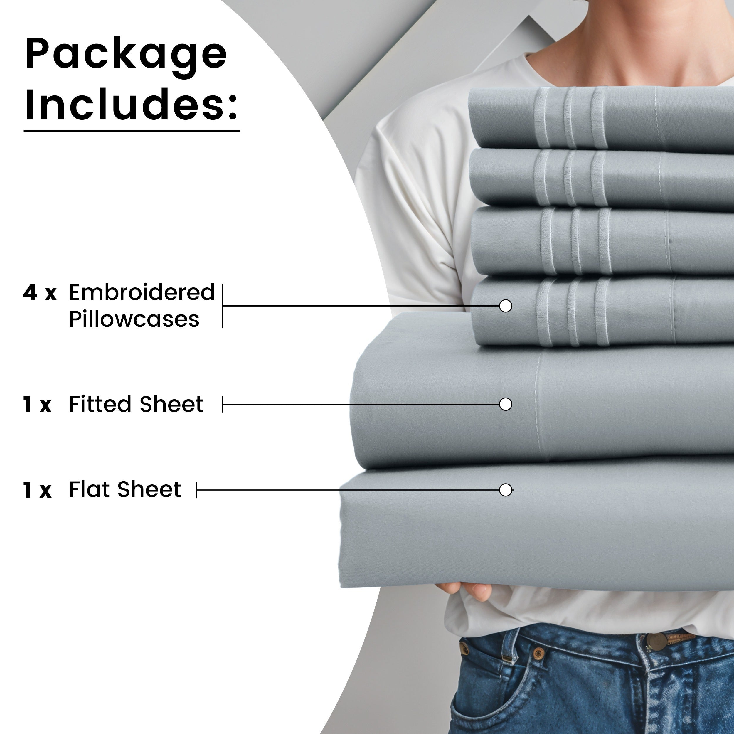 Fitted Sheet Set 6-Piece Brushed Polyester Deep Pocket Bed Sheets 20 Colors Hotel Luxury Soft Bedding with Embroidered Pillowcases