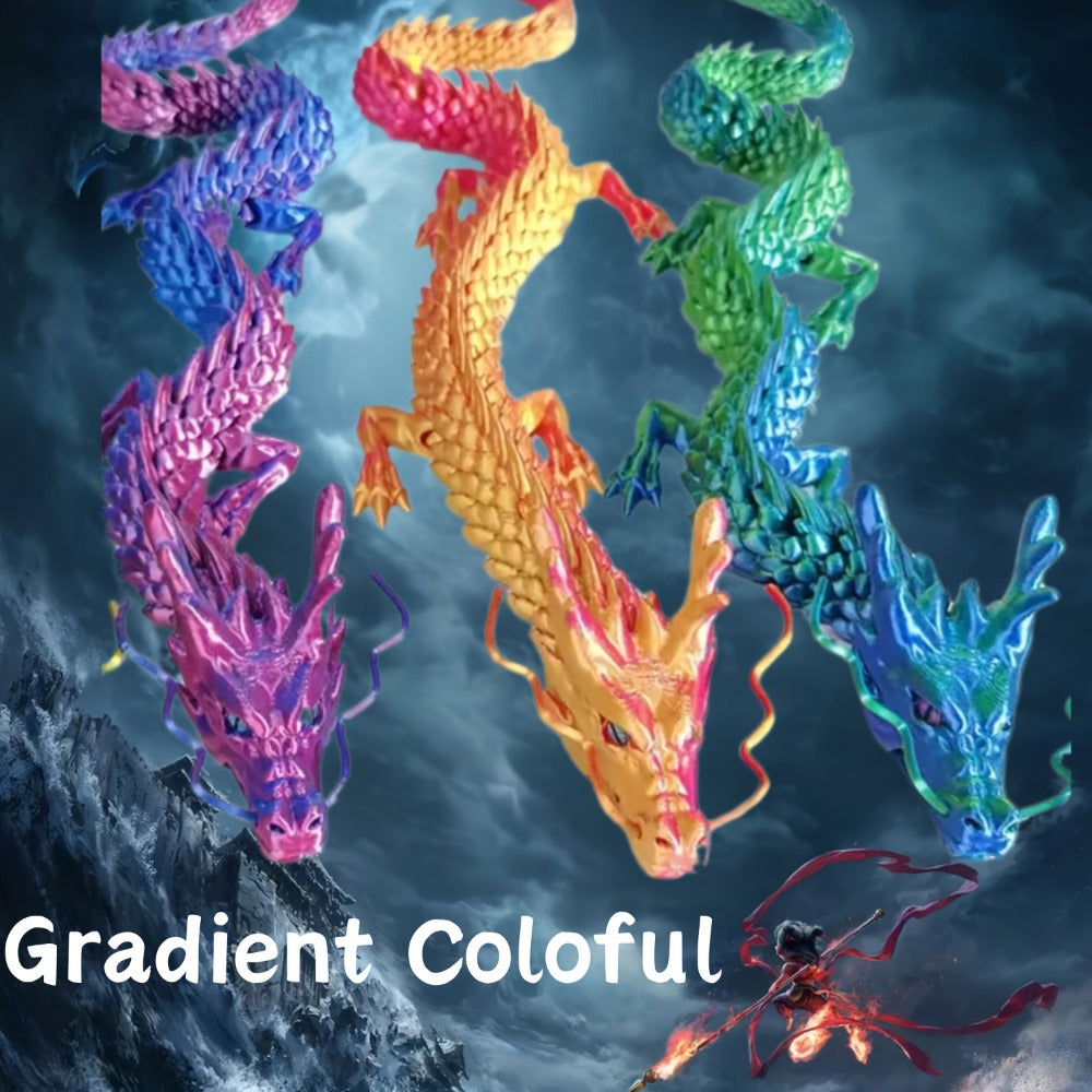 3D Printed Chinese Dragon Figurine 35.4¡± Poseable Articulated Joints Flexible Desk Sculpture Home Office Decor Collectible Gift