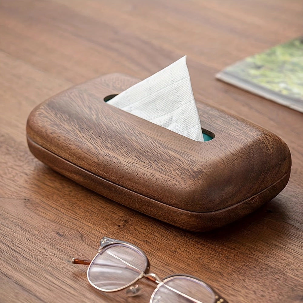 Walnut Tissue Box Cover Holder - Modern Minimalist Rectangular Decorative Napkin Dispenser with Premium Walnut Veneer Top, Polished Finish for Desk, Bathroom, Office, Nightstand