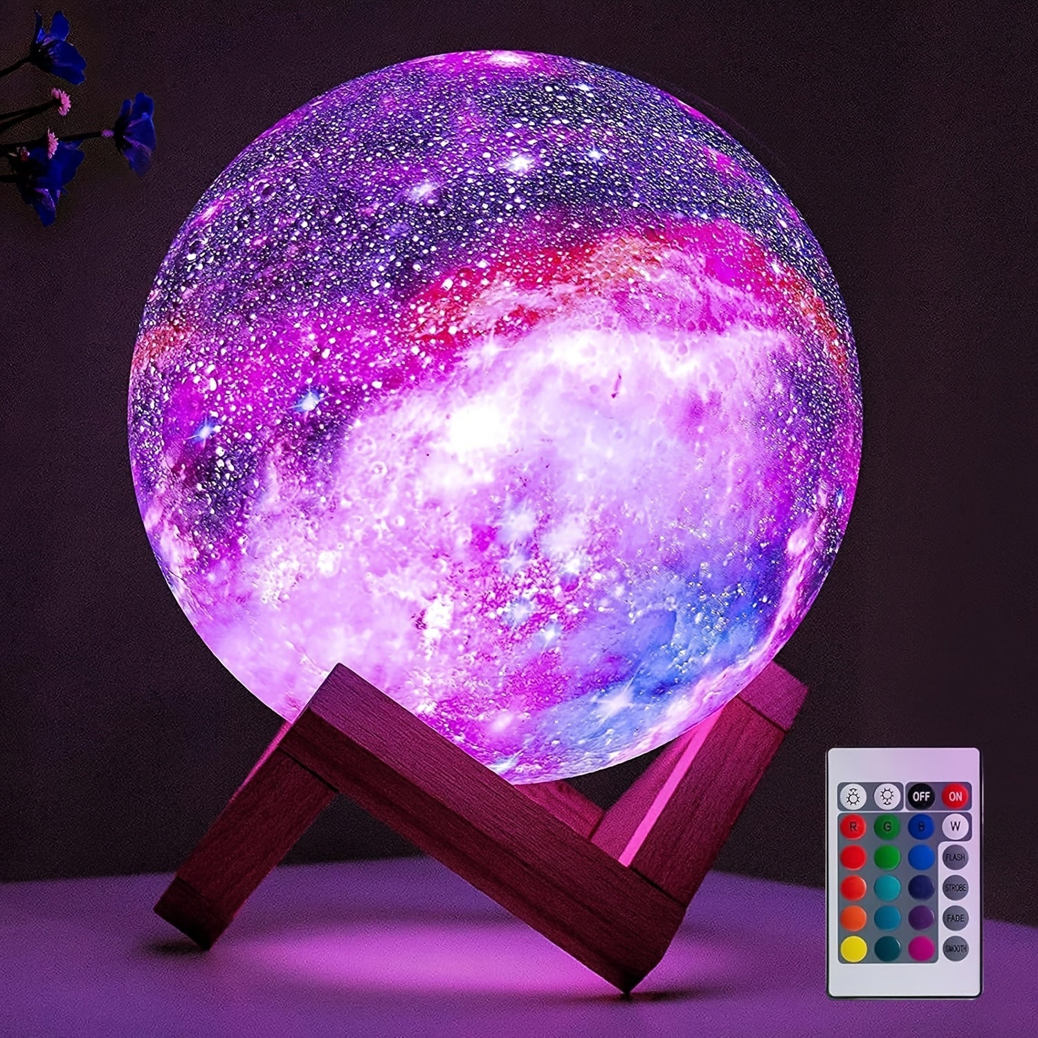 Moon Lamp Night Light 16 Colors 3D Galaxy Lamp with Wooden Stand Remote Control USB ¨C Perfect Birthday Gift for Women Men Lovers (5.9 Inch)