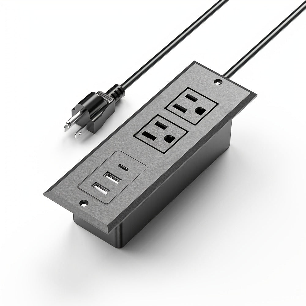 Recessed Power Strip Flush Mount Desk Outlet with USB-C & USB-A Ports In-Desk Power Grommet for Conference Room Office Table Furniture 1.5m Cord