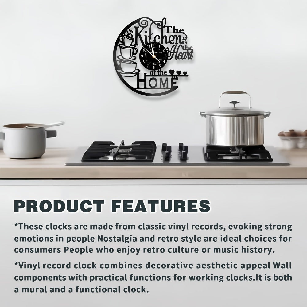 Coffee Vinyl Record Wall Clock Silent, Decorative Coffee Cup Design Clock for Kitchen Living Room Bedroom, Unique Home Decor Gift for Coffee Lovers Christmas Birthday