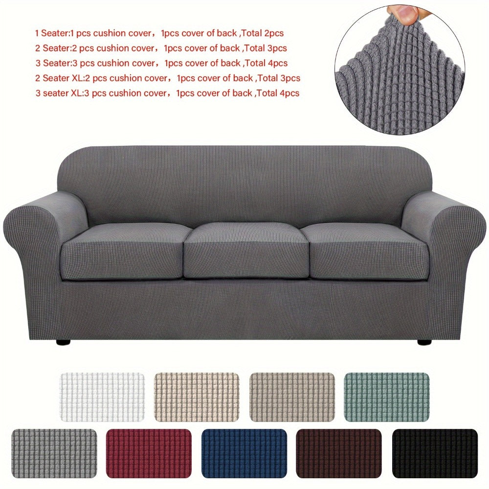 Stretch Sofa Cover Elastic Slipcover Grid Pattern Jacquard Anti-Slip Full Coverage Sofa Protector Machine Washable for 1 2 3 Seater XL Sofa Living Room Bedroom