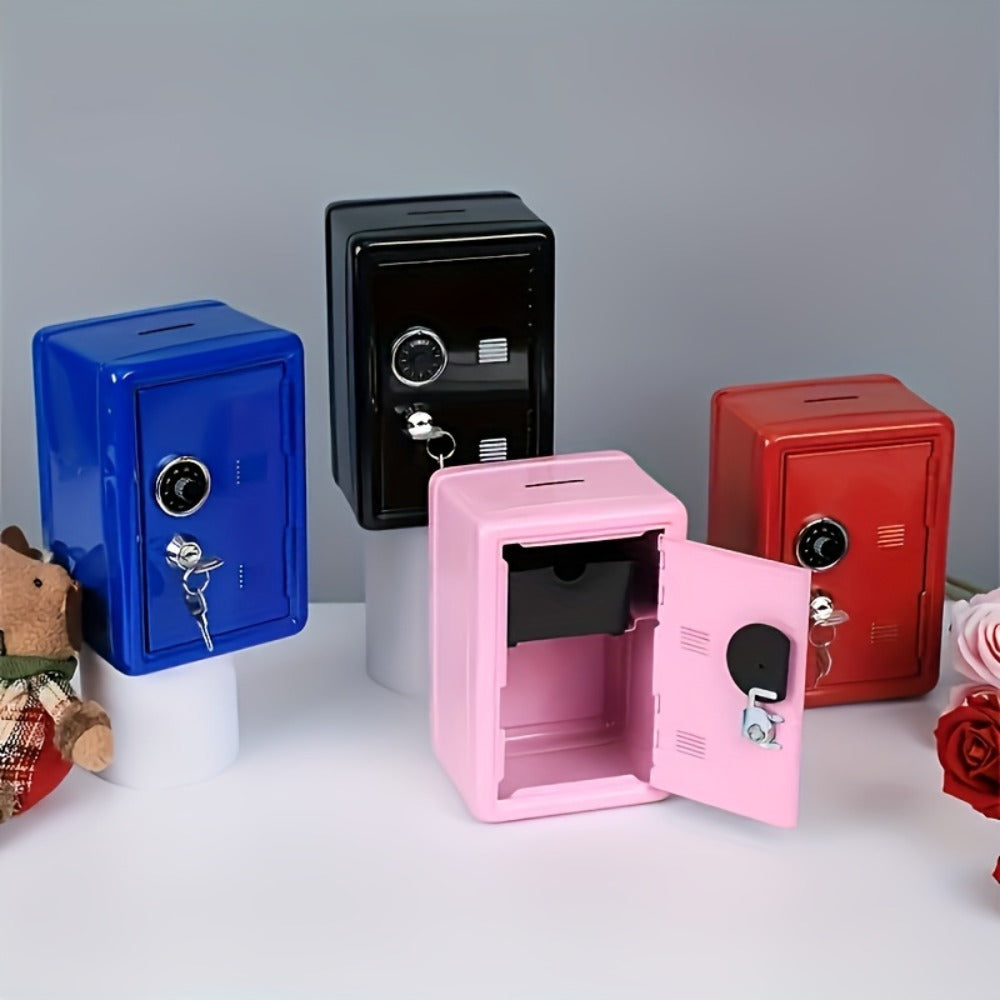 Password Lock Cash and Coin Storage Box with Key Lock Portable Money Box for Saving Cash Coins Notebooks Passports Valuables Home Office Security Gift Red Pink