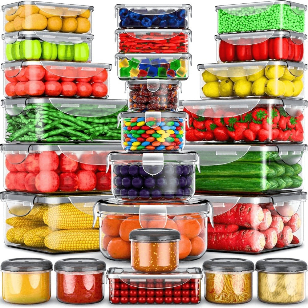 Stackable Food Storage Containers with Lids - Microwave and Freezer Safe Leak Proof Plastic Boxes for Fruits Vegetables and Leftovers, Heavy Duty Reusable Meal Prep Containers for Kitchen Pantry Organization, Available in 24, 48 and 50 Piece Sets