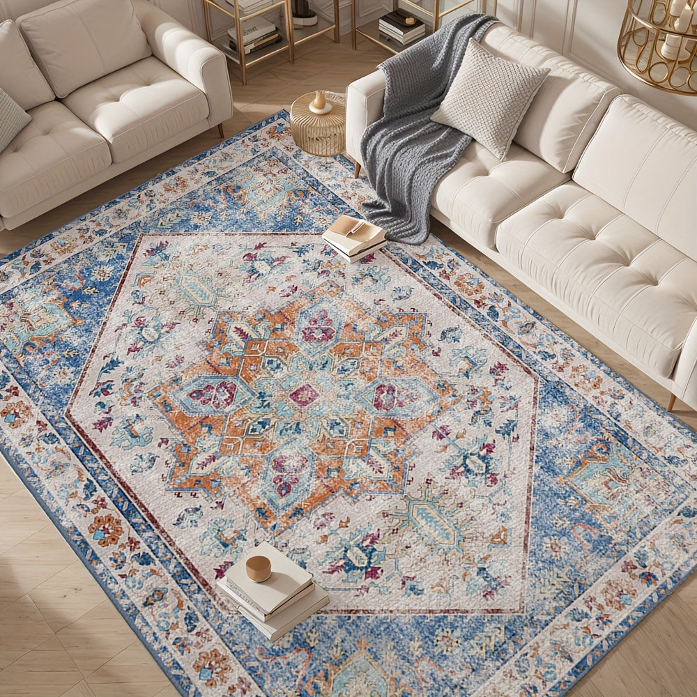 Vintage Persian Area Rug Machine Washable Non-Slip Non-Shedding Floral Indoor Carpet for Living Room Bedroom in Multiple Colors and Sizes