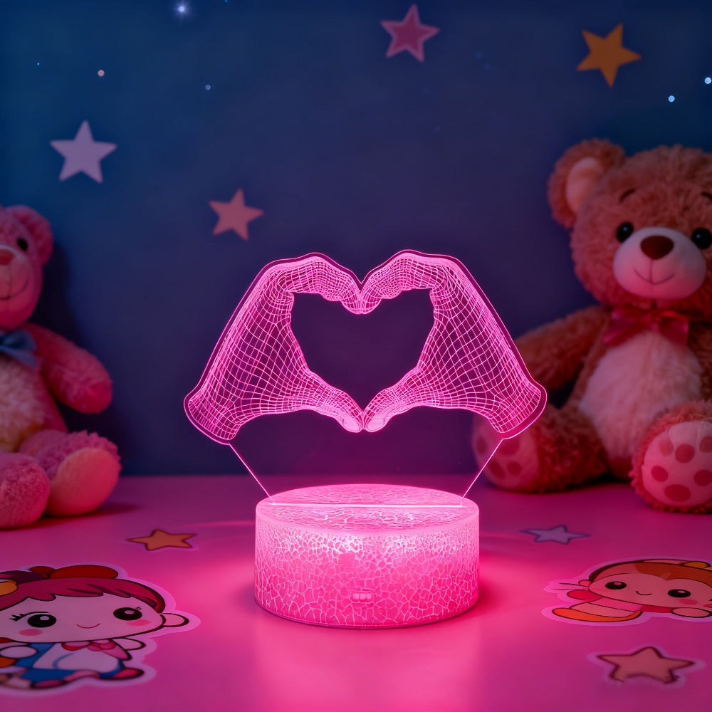 3D Heart Hands LED Night Light 16 Color Changing Optical Illusion Lamp Touch Remote Control Dimmable Bedside Table Lamp for Bedroom Valentine Gift Birthday Housewarming