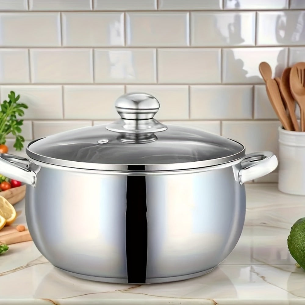 Stainless Steel Soup Pot Apple Pot Heat Resistant Handles Dishwasher Safe Versatile Cookware for Boiling Steaming Stewing Everyday Kitchen Cooking Healthy Safe Silver