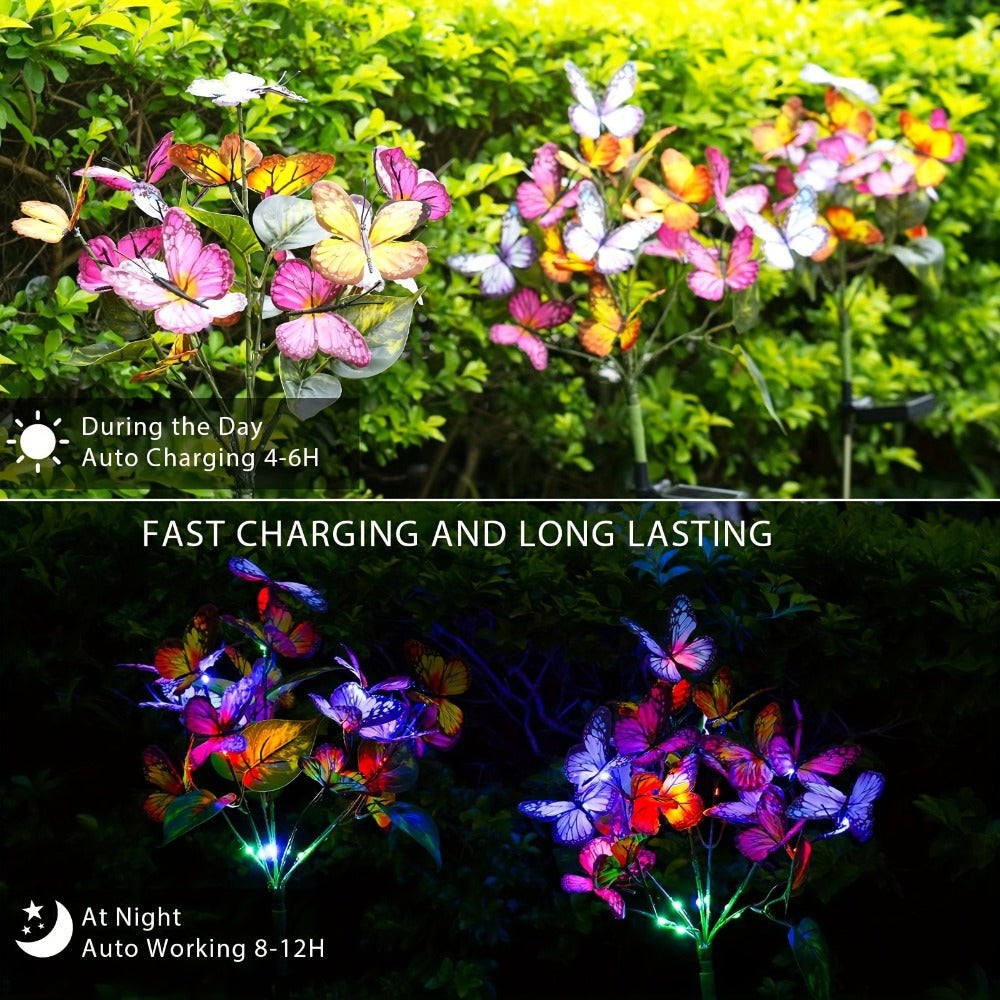 Solar Butterfly Garden Stake Lights Outdoor Waterproof IP65 ¨C 2pcs Colorful LED Solar Powered Lawn Insert Lights for Garden, Courtyard & Patio | Christmas Holiday Yard Decoration Ground Lights
