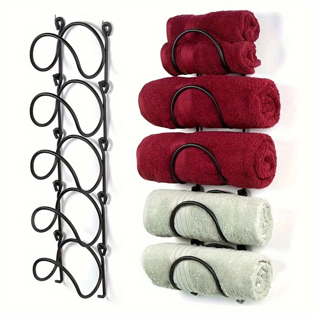 Wall Mounted Towel Rack with Hooks 6pcs Iron Hanging Rack Set Multi-Layer Wall Storage Organizer for Bathroom, Bedroom & Kitchen ¨C Easy Install, Clothes & Towel Hanger