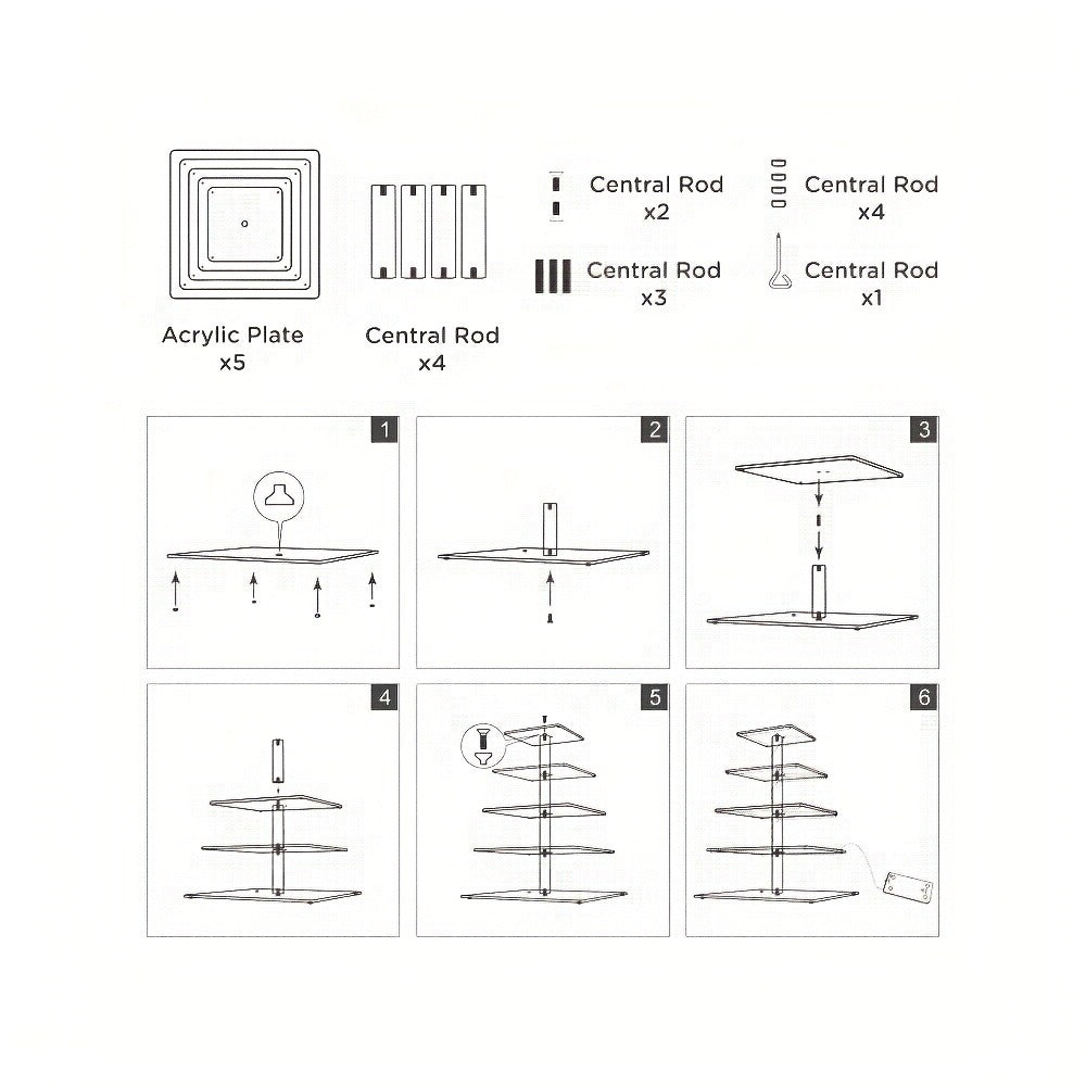 5-Tier Acrylic Cupcake Stand with LED String Lights ¨C Square Dessert Display Tower for 60 Cupcakes Birthday Wedding Baby Shower Tea Party Elegant Transparent Cake Display Rack Easy to Assemble