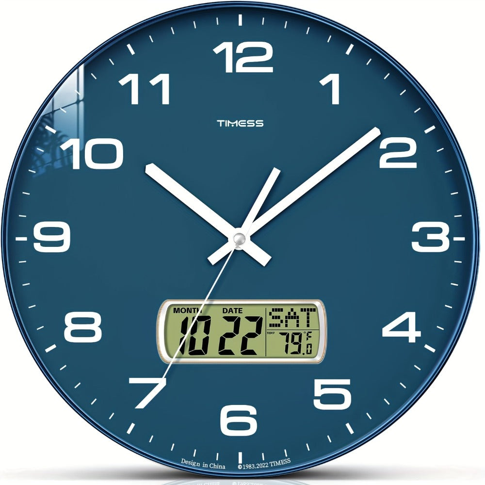 Silent Wall Clock Round Analog 10/12 Inch ¨C Battery Operated, Calendar & Temperature Display, Non-Ticking Quiet Movement for Bedroom, Office & Living Room, Multiple Colors