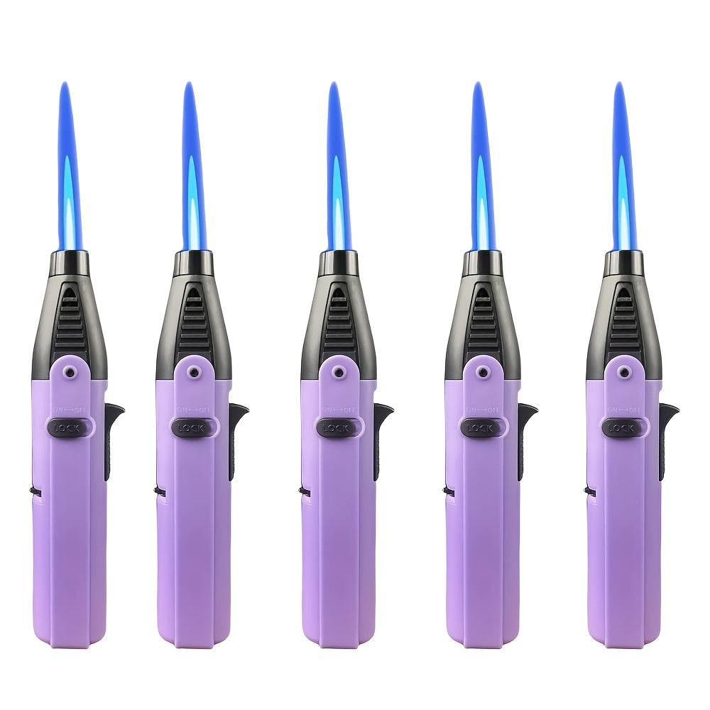 Windproof Torch Lighter 5 Pack Outdoor Butane Gas Lighter Set 1300 1800 Degree Blue Flame Safety Lock Gift Box Camping BBQ Candle Fireplace Butane Not Included