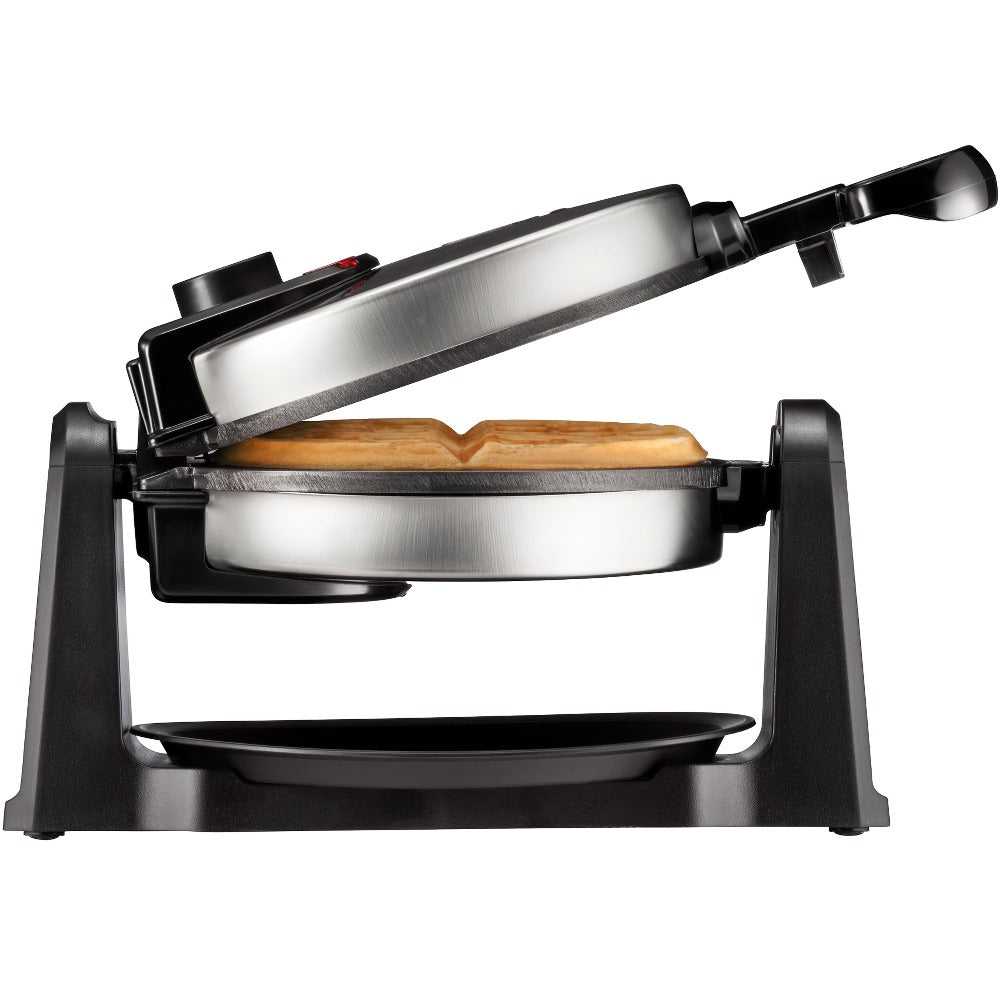 Rotating Belgian Waffle Maker 180¡ã Flip Waffle Iron - Non-Stick Plates, Adjustable Browning Control, Foldable Cool-Touch Handle, Removable Drip Tray, Space-Saving Stainless Steel Design for Home Brunch