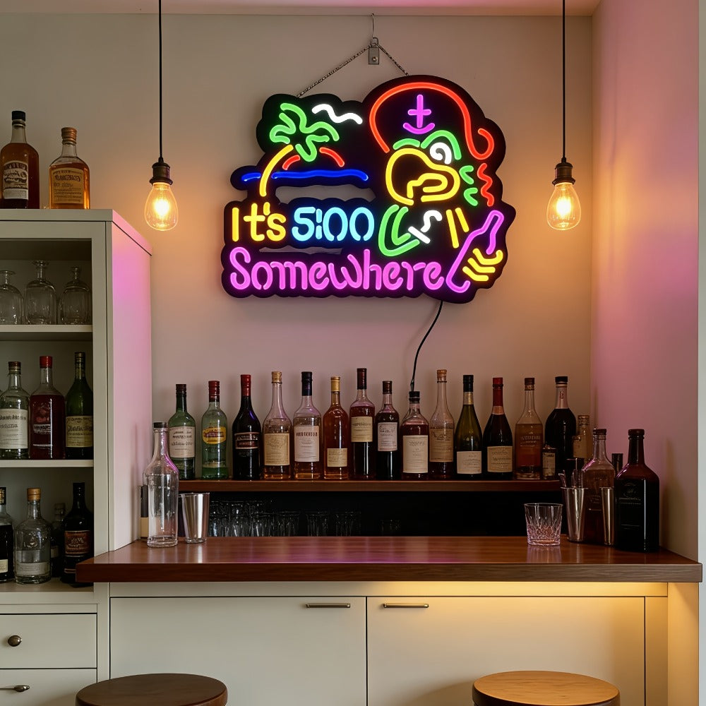 Neon Light Sign Beer O'Clock It's 5 O'Clock Somewhere Bar Sign LED Wall Decor for Man Cave Home Bar Pub Game Room Party Birthday Bedroom Window Decoration Gift