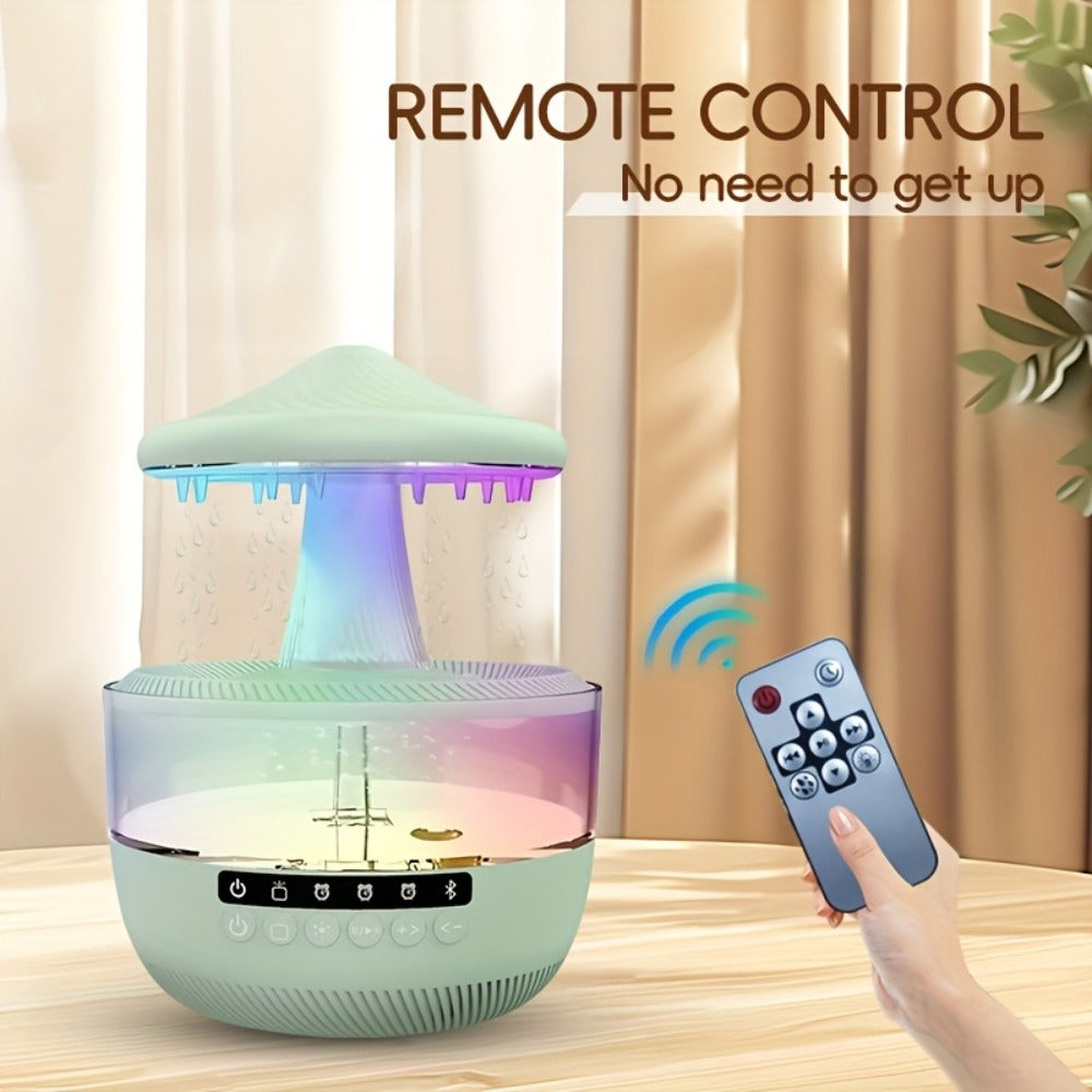 Raindrop Humidifier with LED Color-Changing Light & Wireless Music | 11.83oz Large Tank, Dual Control, Essential Oil Compatible, Cool Mist for Bedroom, Valentine's & Garden Decor | White