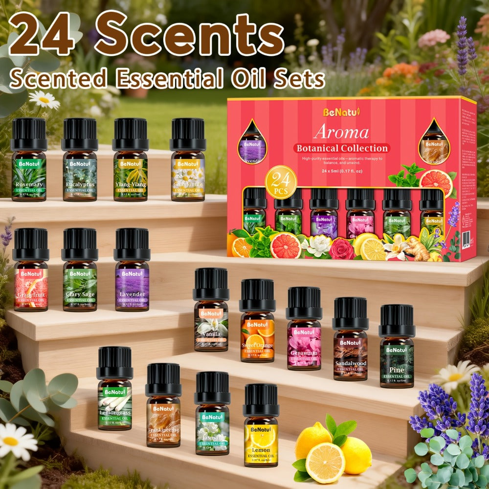 Essential Oil Set for Diffuser Humidifier Candle Making, Woody Coffee Date Night Garden Aroma Botanical Fragrance Oils, Sandalwood Cedarwood Lavender Peppermint Scents, Christmas Valentine Gift 12-24pcs