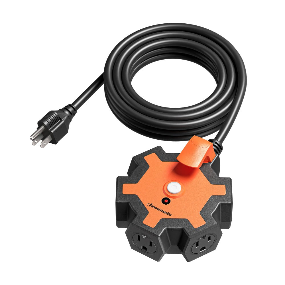 Industrial Power Strip 5-Outlet 15ft Heavy Duty Extension Cord 14/3 AWG SJTW Circuit Breaker Swivel Safety Covers for Garage Workshop Workbench