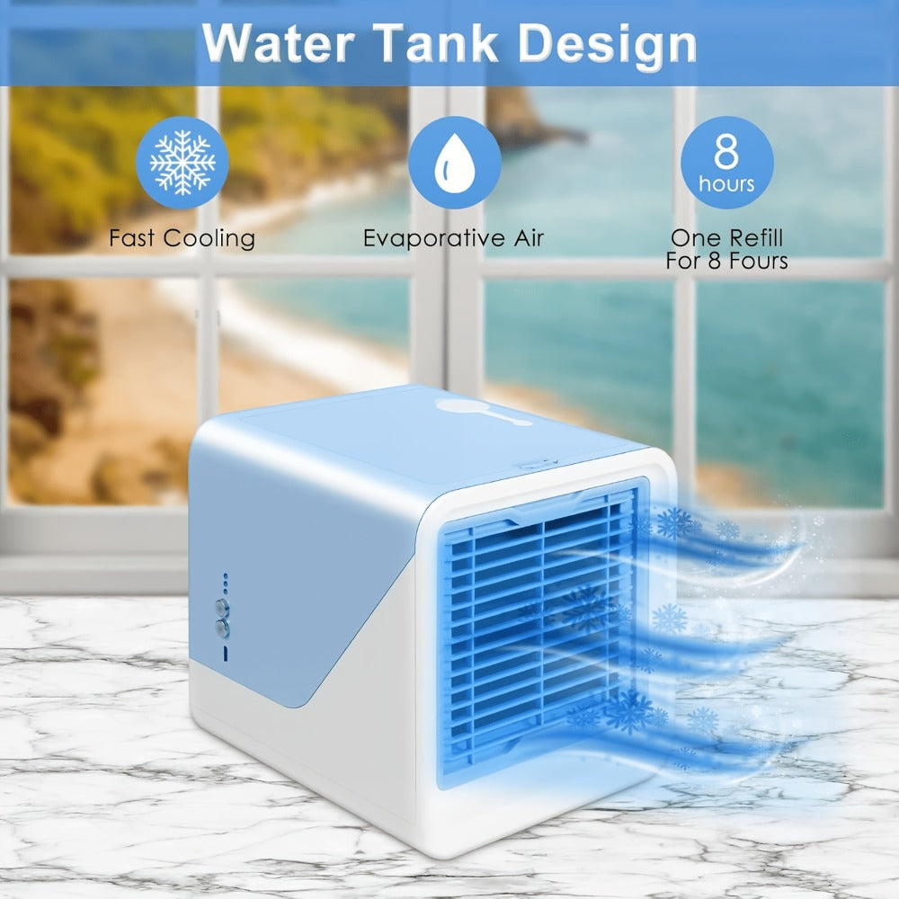 Portable Air Cooler 3-in-1 Mini Personal Air Conditioner Humidifier Fan with Atmosphere Light USB Powered Desktop Evaporative Cooler for Home Office Bedroom Travel Blue Black Green