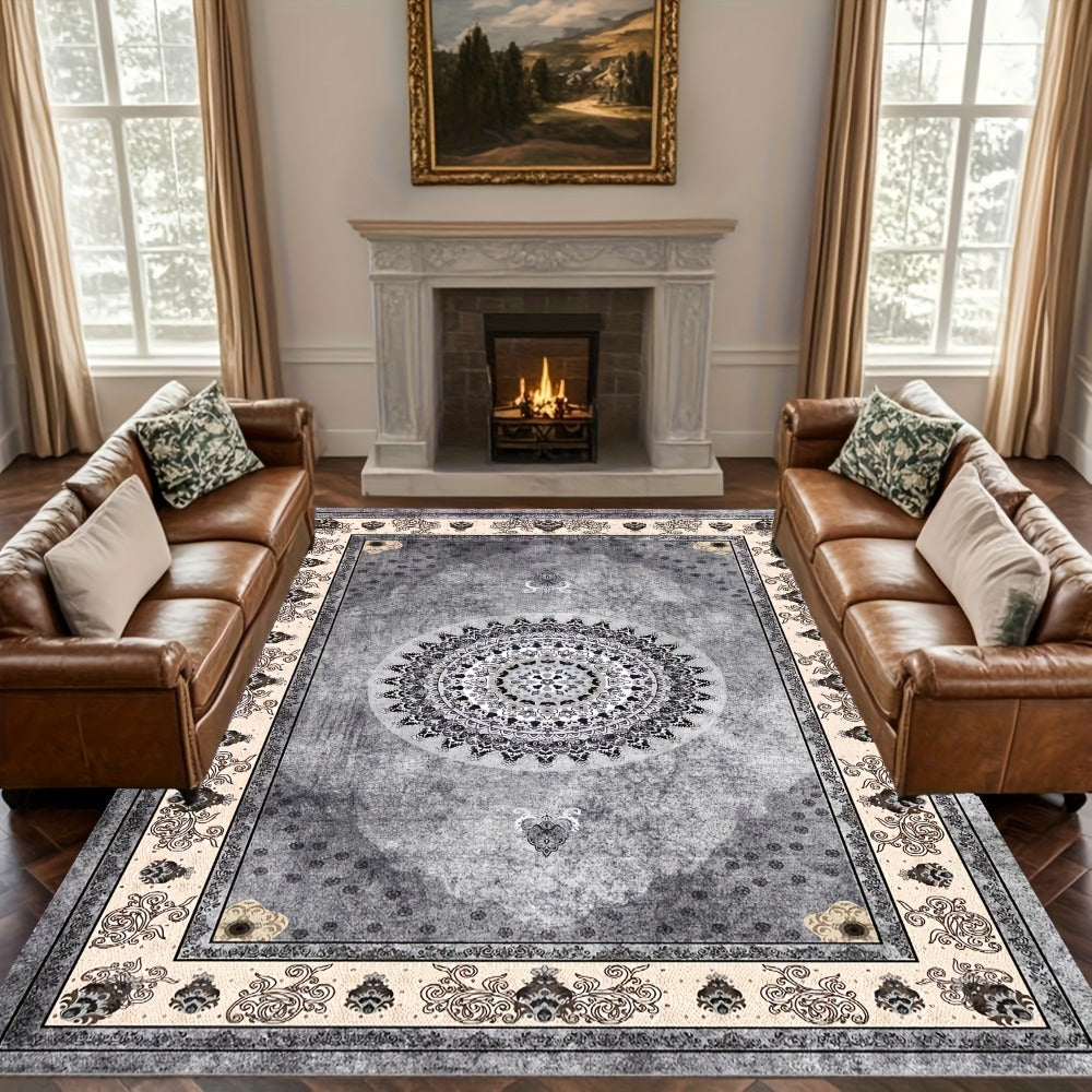 Bohemian Persian Velvet Area Rug Non-Slip Machine Washable ¨C Vintage Floral Paisley Pattern 1000g/m2 100% Polyester Carpet for Living Room & Bedroom ¨C 6 Sizes, High-Traffic Durable