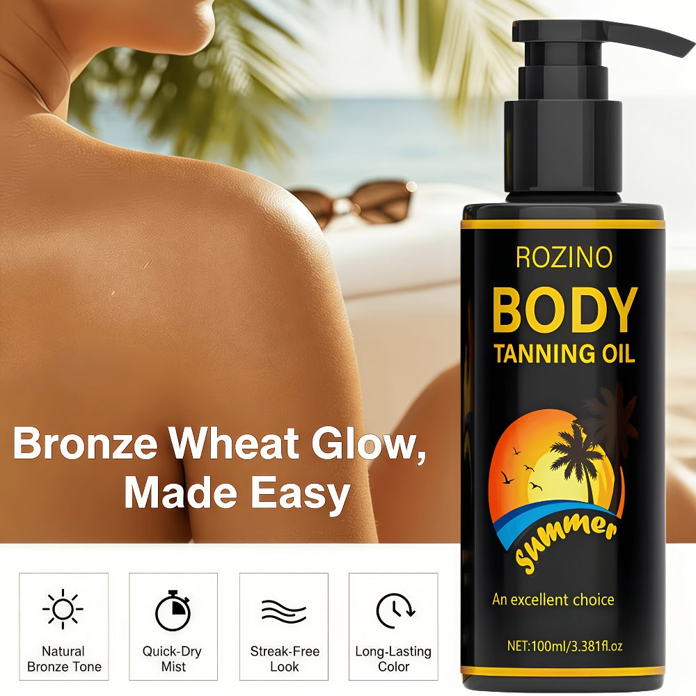 Body Tanning Oil Tan Boosting & Ultra Moisturizing 3.381oz - Alcohol-Free Natural Bronze Sunless Tanning for All Skin Types | Summer Beach & Indoor Use | Unisex