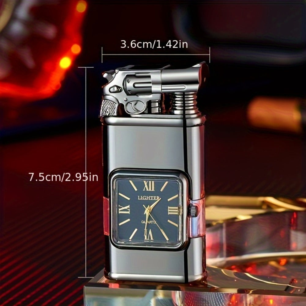 Double Flame Retro Metal Lighter Windproof Refillable Butane Outdoor Portable Quartz Ignition Dragon Eagle Gun Type Ice Golden Bronze Mahogany Creative Men Gift Box Packaging