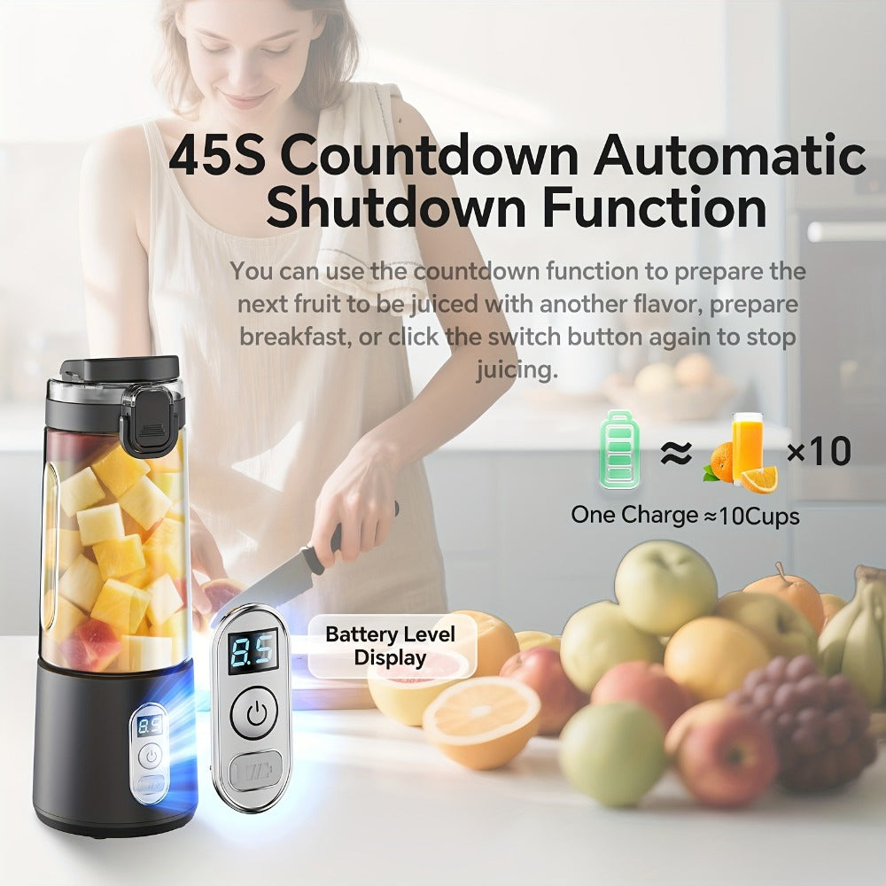 Portable Smoothie Blender USB-C Fast Charge 6-Blade Stainless Steel ¨C Digital Timer Battery Display High-Speed Ice Crush No-Spill Lid | Protein Shake Gym Travel Blender in Black Pink White