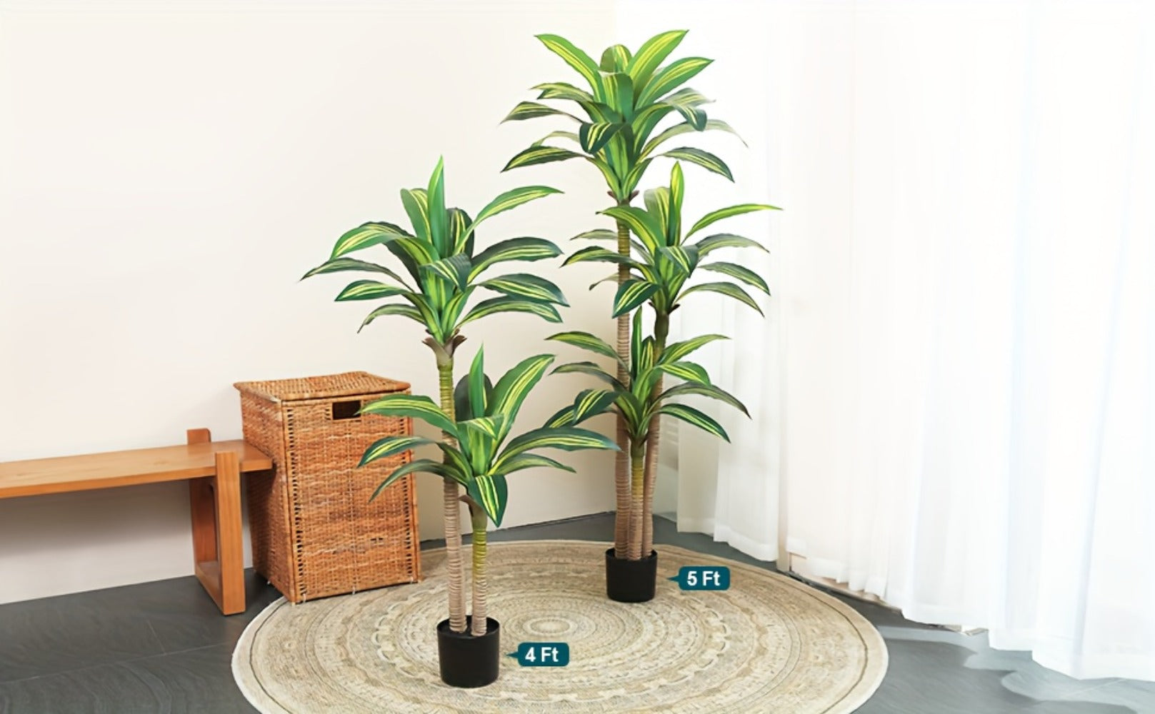 Artificial Dracaena Tree in Pot - Realistic Faux Tropical Floor Plant for Indoor & Outdoor Decor, Easy Assembly, All-Season Home Office Living Room Porch Decoration, Housewarming Gift, 4ft 5ft 6ft