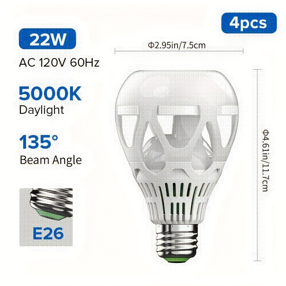 A21 LED Light Bulb 22W 3000 Lumens 200W Equivalent High Brightness Non-Dimmable ¨C E26 Base 3000K Warm White & 5000K Daylight for Home Office Garage Workshop Indoor Lighting, 4-Pack