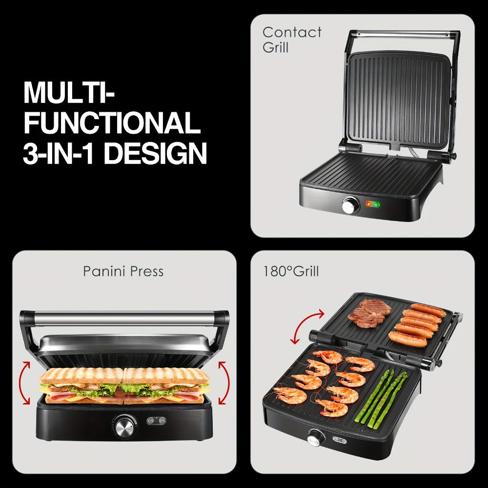 Panini Press Sandwich Maker 1200W ¨C 4-Slice Non-Stick Grill with 180¡ã Opening Adjustable Temperature 120¨C428¡ãF & Removable Drip Tray | Electric Contact Grill for Sandwiches Steaks Burgers Indoor Use